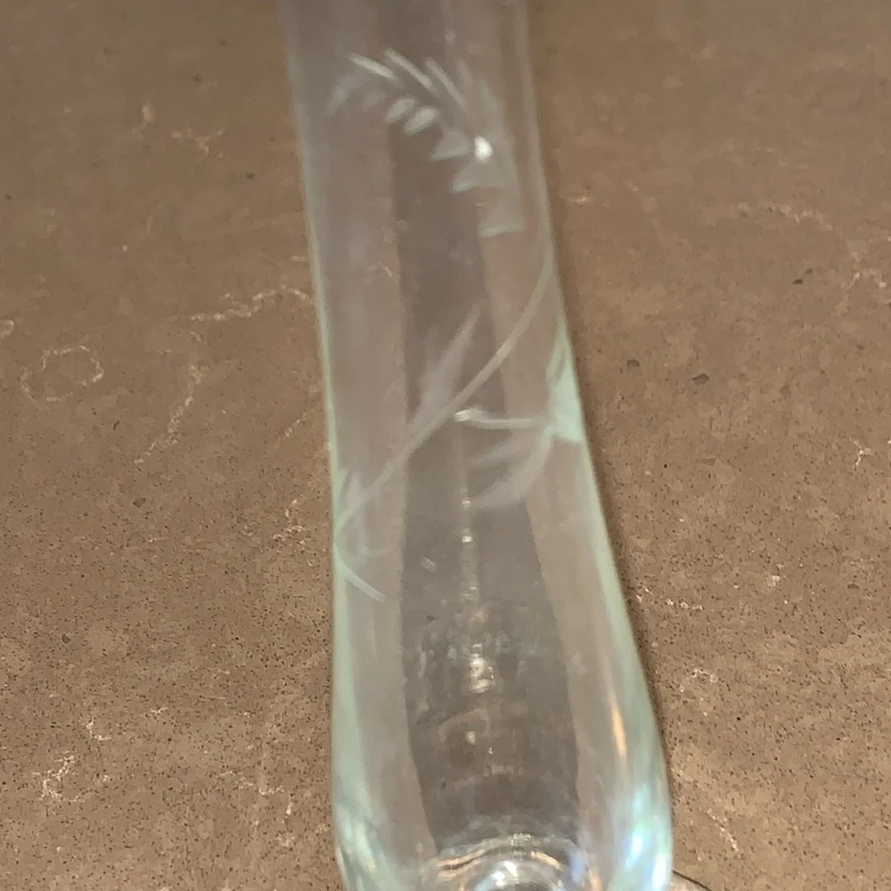 Vtg MCM Etched Glass Swung Vase 9.25”